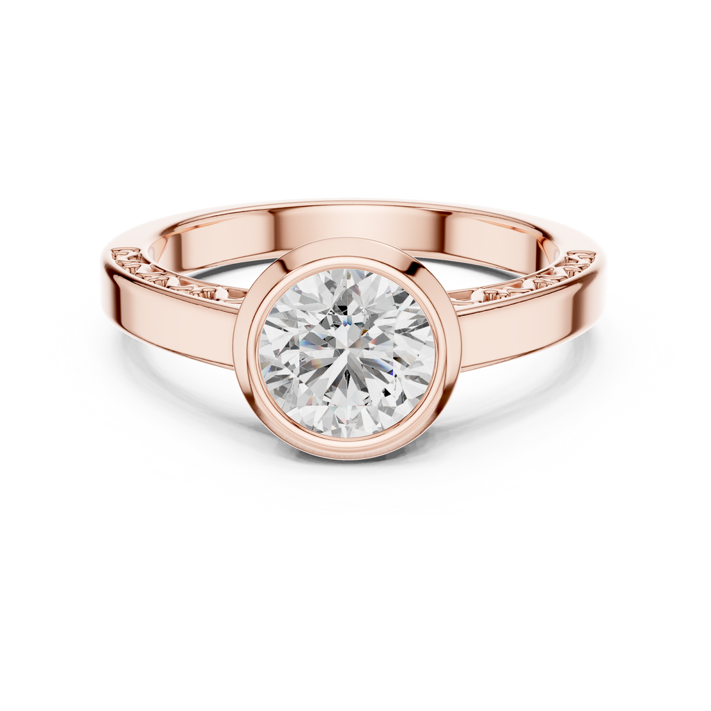 The Clara 1 Ct. Round Bezel-Set Diamond Ring in 14K Gold — Certified Solitaire — Handcrafted