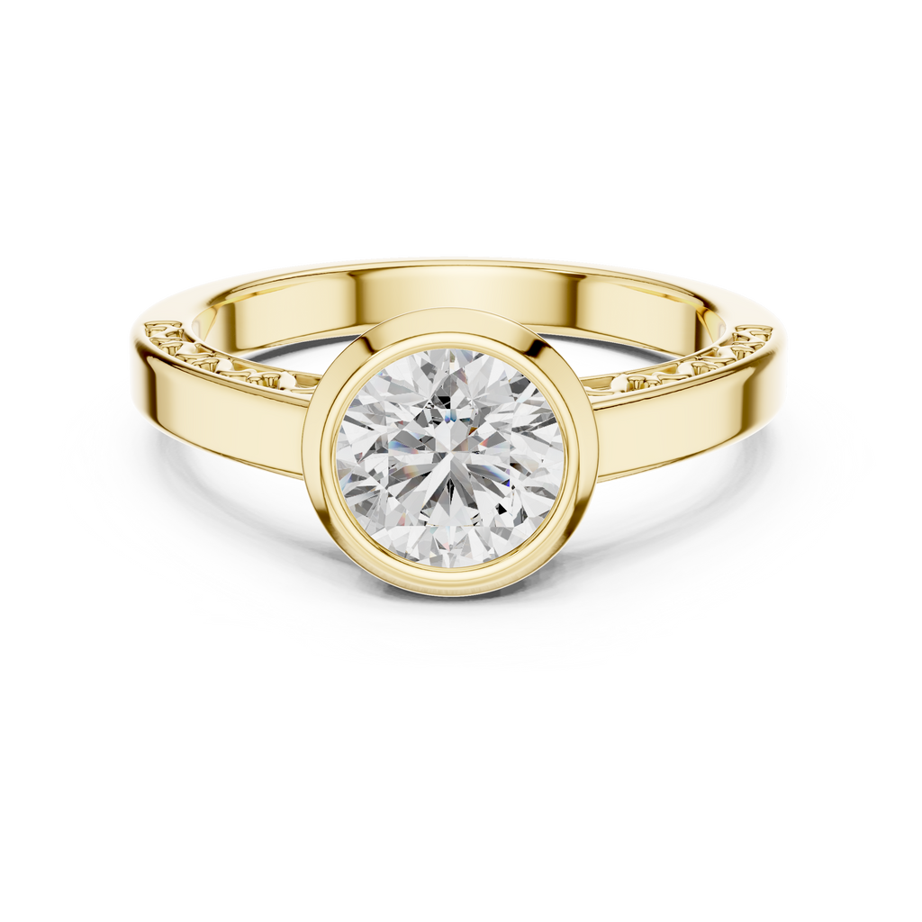 The Clara 1 Ct. Round Bezel-Set Diamond Ring in 14K Gold — Certified Solitaire — Handcrafted