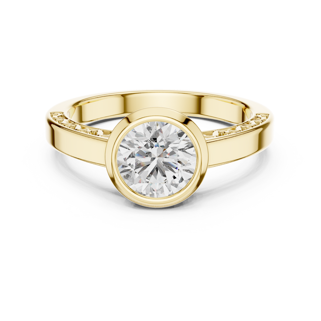 The Clara 1 Ct. Round Bezel-Set Diamond Ring in 14K Gold — Certified Solitaire — Handcrafted Hover Image