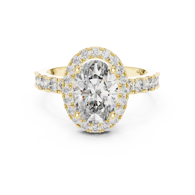 The Victoria 2 Ct. Oval Diamond Halo Engagement Ring in 14K Gold —Certified Solitaire — Handcrafted Hover Image