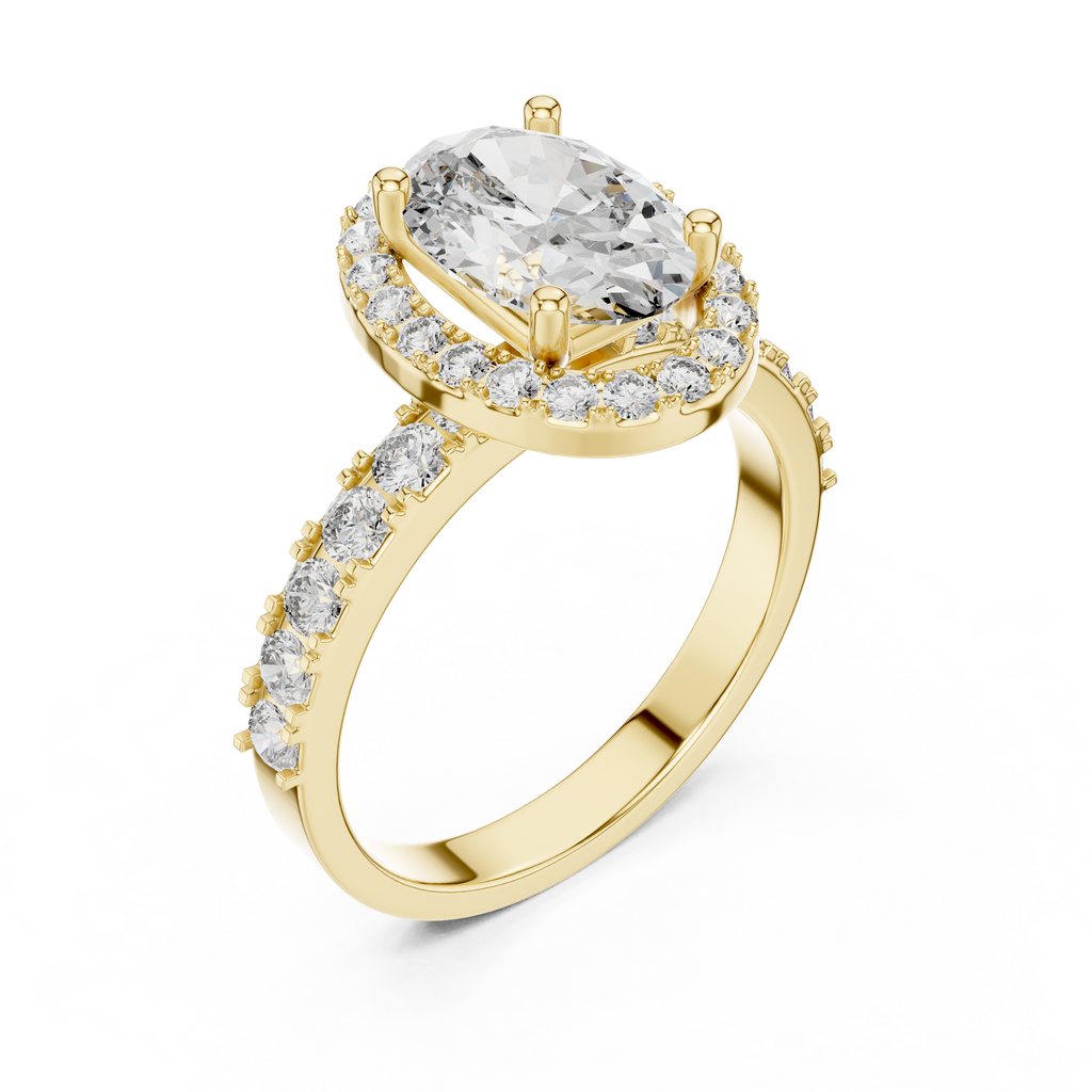 The Victoria 2 Ct. Oval Diamond Halo Engagement Ring in 14K Gold —Certified Solitaire — Handcrafted