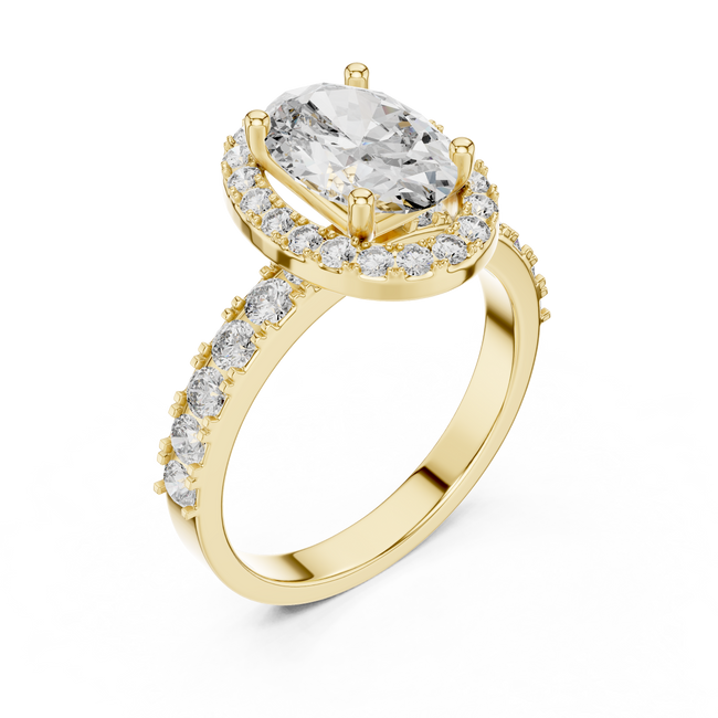 The Victoria 2 Ct. Oval Diamond Halo Engagement Ring in 14K Gold —Certified Solitaire — Handcrafted Main Image