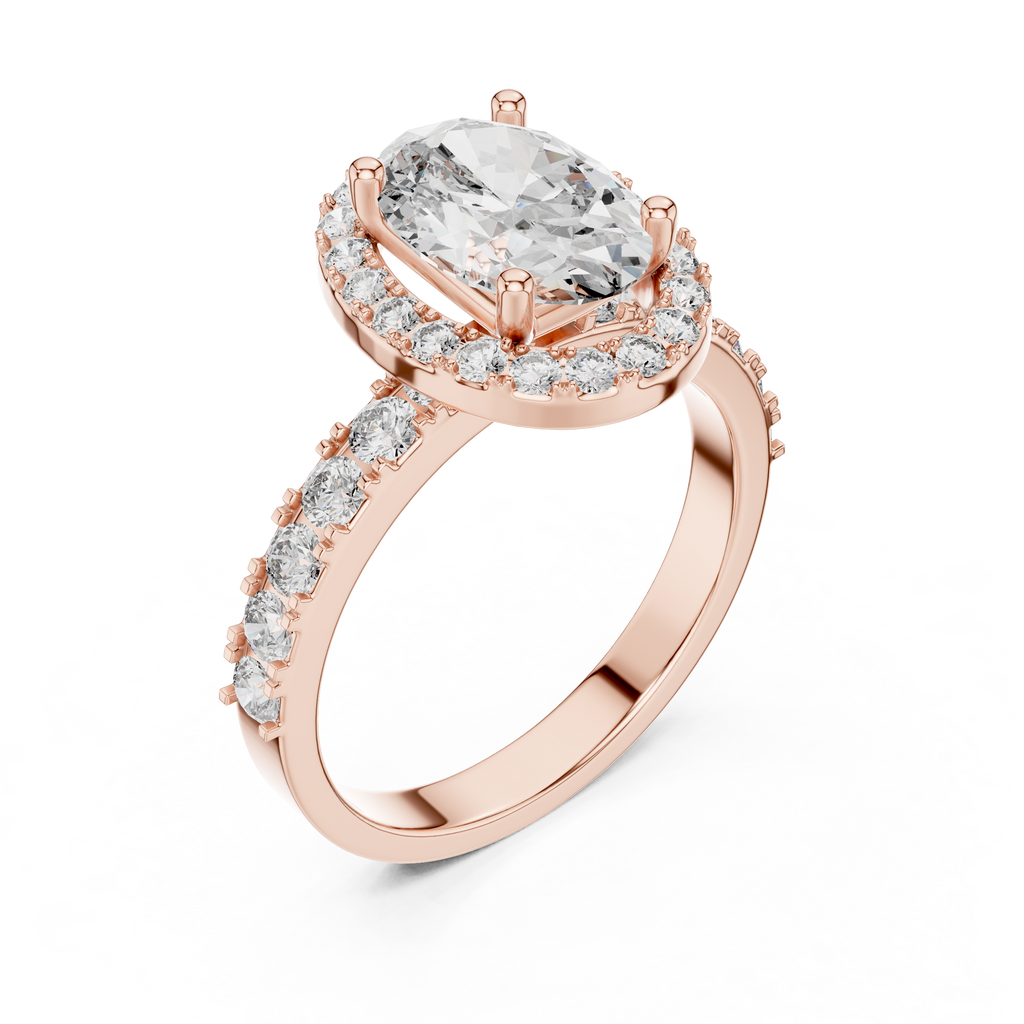 The Victoria 2 Ct. Oval Diamond Halo Engagement Ring in 14K Gold —Certified Solitaire — Handcrafted
