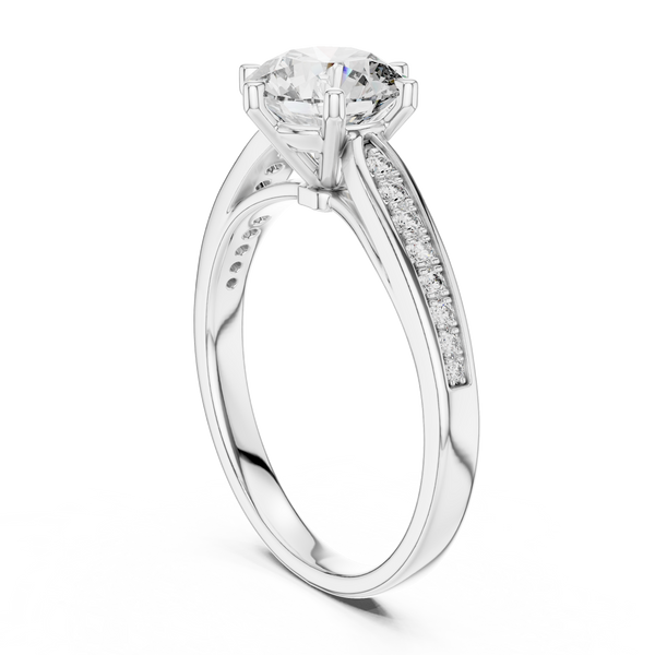 The Verona 1.50 Ct. T.W. Round Brilliant Cut 6-Prong Diamond Ring with Pavé Band in 14K Gold — Certified — Handcrafted
