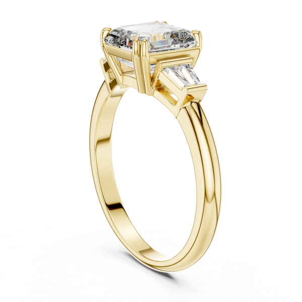 The Kensington 1.50 Ct. T.W. Asscher Cut with Tapered Baguette Diamond Ring in 14K Gold — Certified — Handcrafted