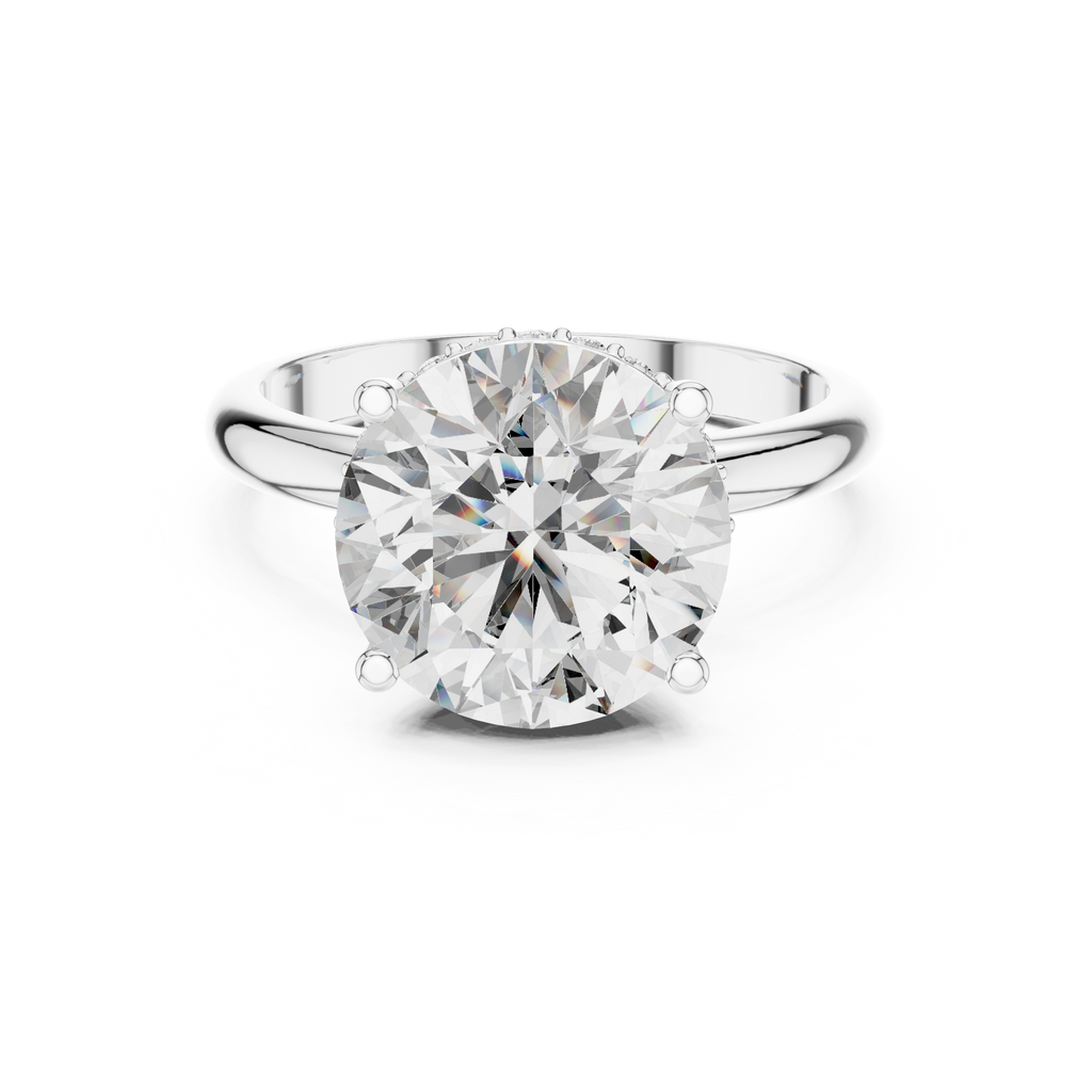 The Empress 5.00 Ct. Round Brilliant Cut Diamond Ring with Hidden Halo in 14K Gold — Certified — Handcrafted