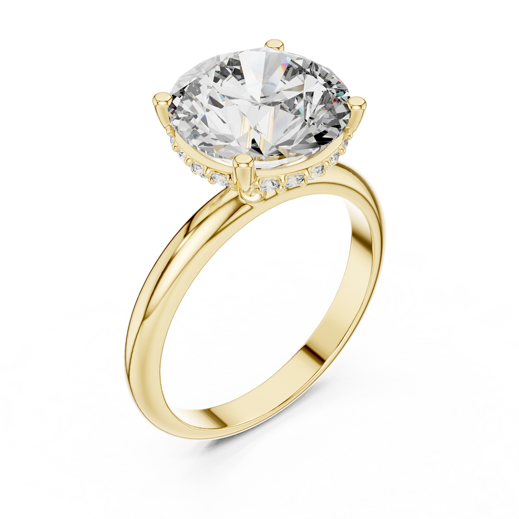 The Empress 5.00 Ct. Round Brilliant Cut Diamond Ring with Hidden Halo in 14K Gold — Certified — Handcrafted