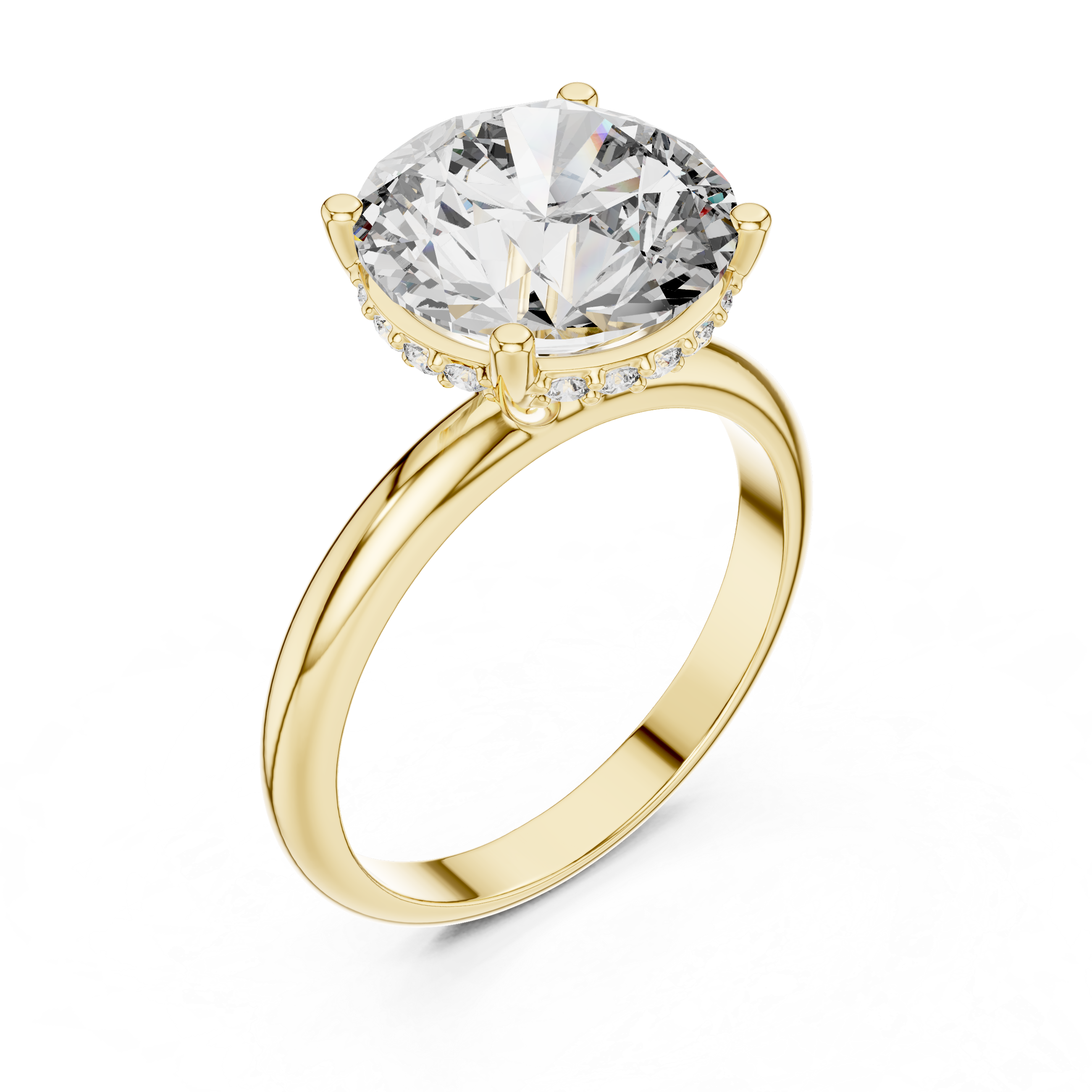 The Empress 5.00 Ct. Round Brilliant Cut Diamond Ring with Hidden Halo in 14K Gold — Certified — Handcrafted
