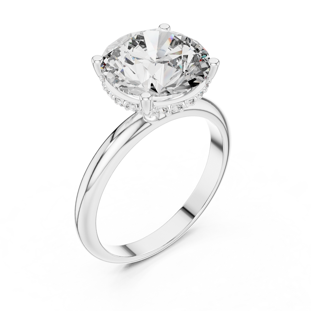 The Empress 5.00 Ct. Round Brilliant Cut Diamond Ring with Hidden Halo in 14K Gold — Certified — Handcrafted