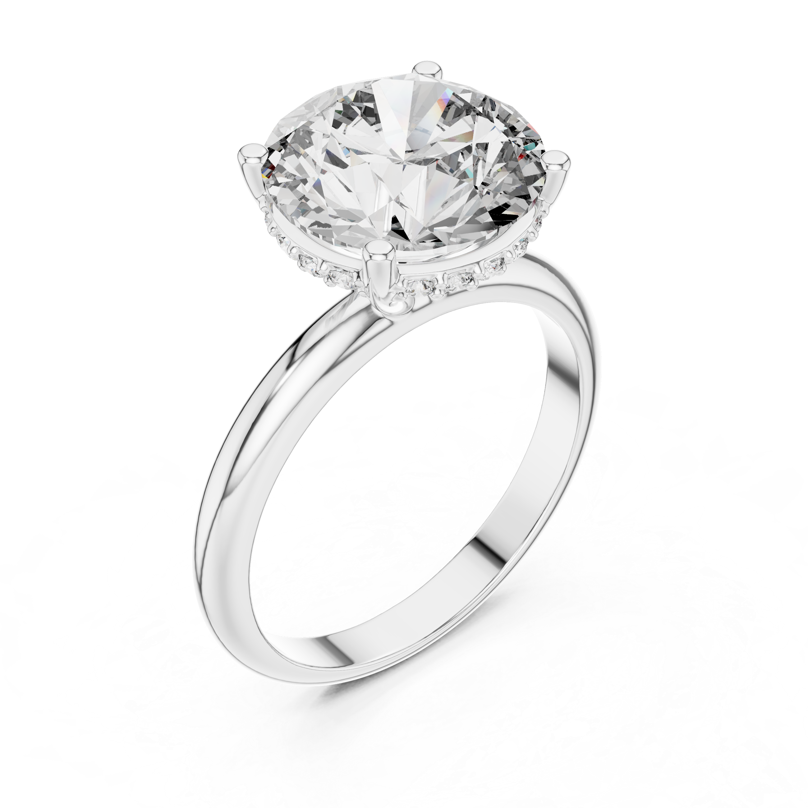 The Empress 5.00 Ct. Round Brilliant Cut Diamond Ring with Hidden Halo in 14K Gold — Certified — Handcrafted