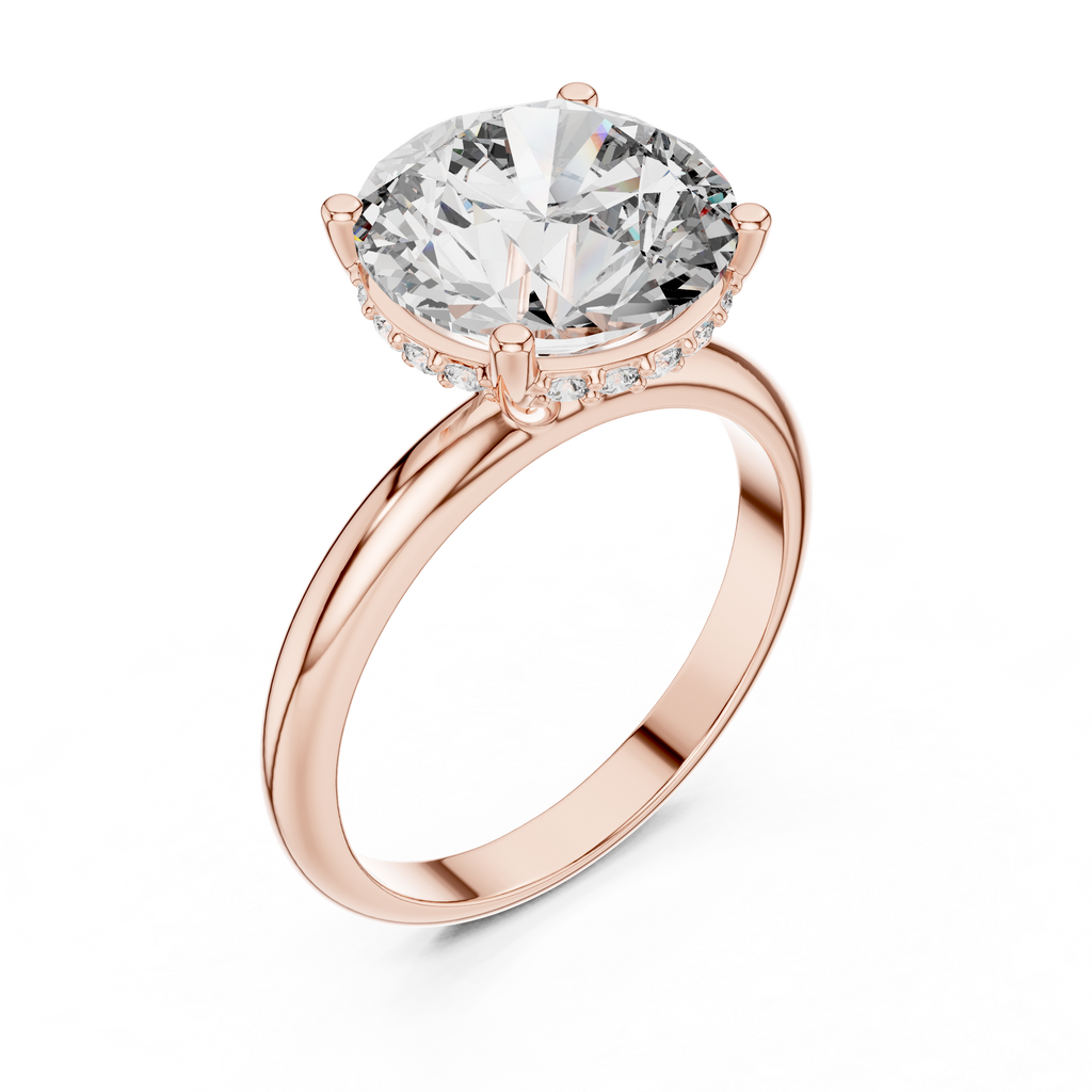 The Empress 5.00 Ct. Round Brilliant Cut Diamond Ring with Hidden Halo in 14K Gold — Certified — Handcrafted
