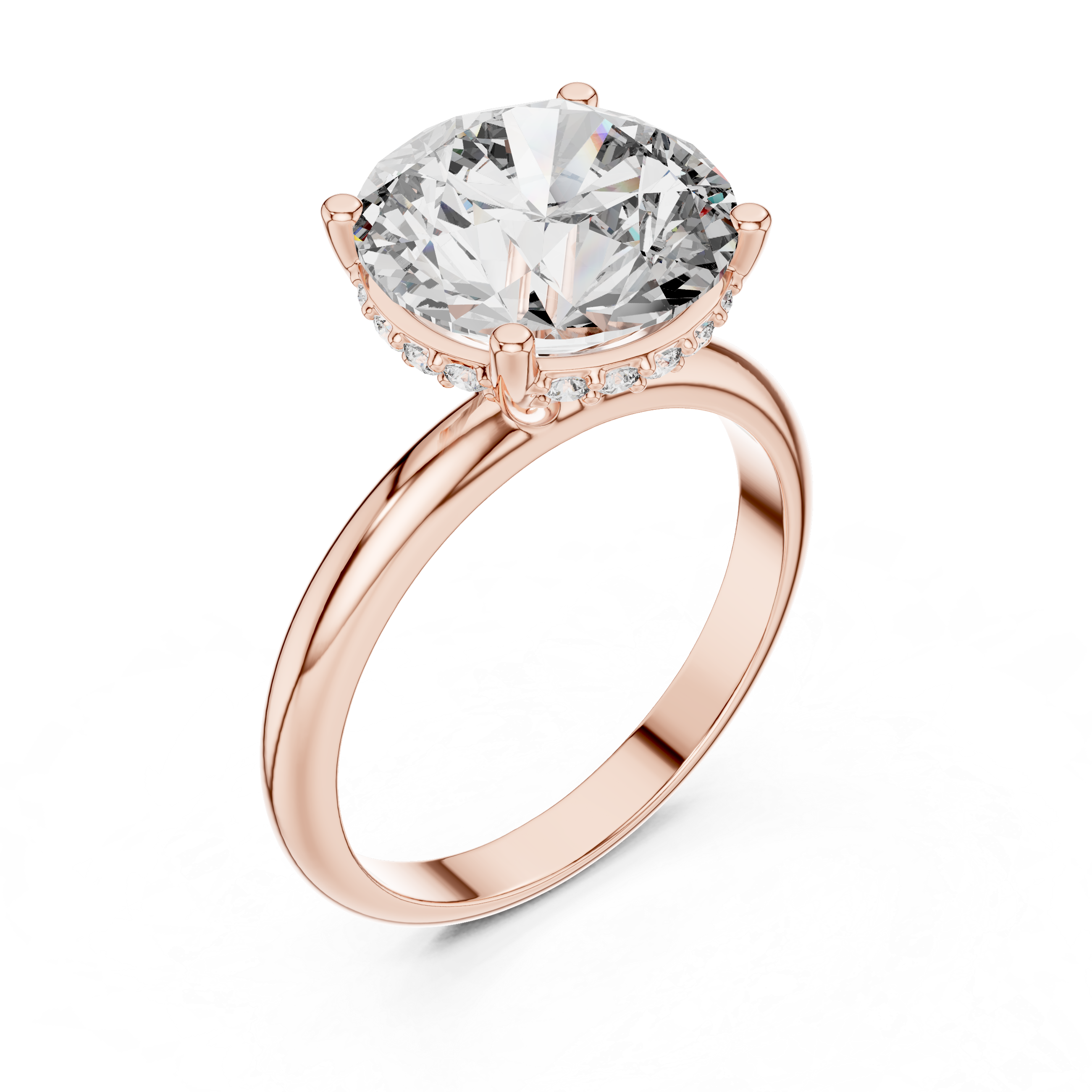 The Empress 5.00 Ct. Round Brilliant Cut Diamond Ring with Hidden Halo in 14K Gold — Certified — Handcrafted