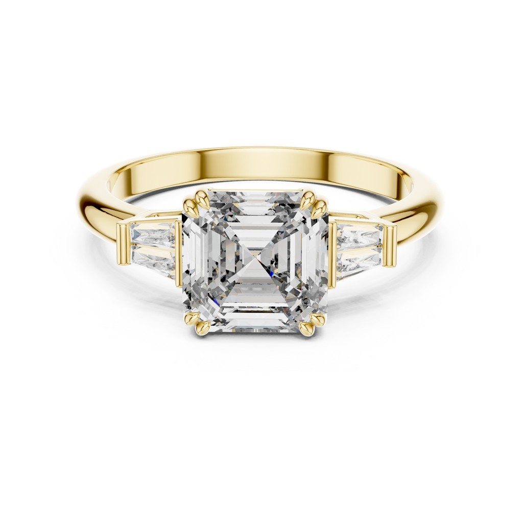 The Kensington 1.50 Ct. T.W. Asscher Cut with Tapered Baguette Diamond Ring in 14K Gold — Certified — Handcrafted