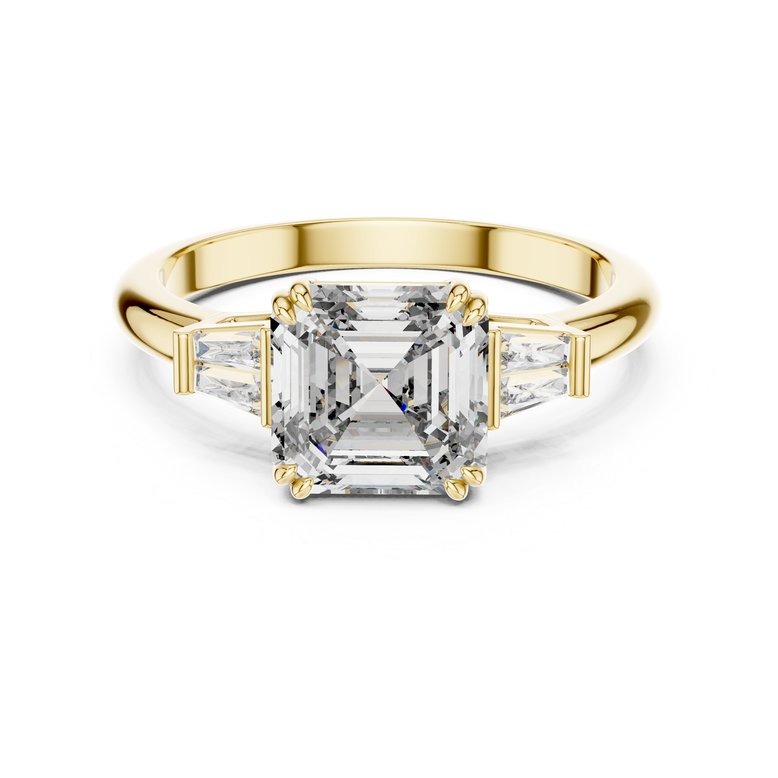 The Kensington 1.50 Ct. T.W. Asscher Cut with Tapered Baguette Diamond Ring in 14K Gold — Certified — Handcrafted