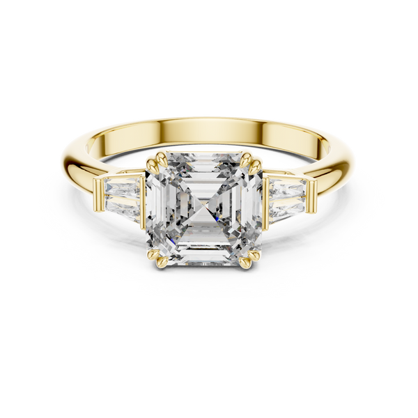 The Kensington 1.50 Ct. T.W. Asscher Cut with Tapered Baguette Diamond Ring in 14K Gold — Certified — Handcrafted