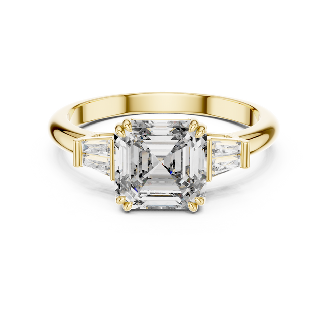 The Kensington 1.50 Ct. T.W. Asscher Cut with Tapered Baguette Diamond Ring in 14K Gold — Certified — Handcrafted Hover Image