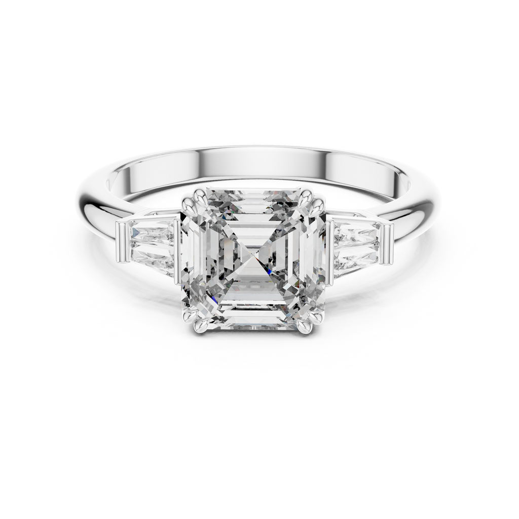 The Kensington 1.50 Ct. T.W. Asscher Cut with Tapered Baguette Diamond Ring in 14K Gold — Certified — Handcrafted