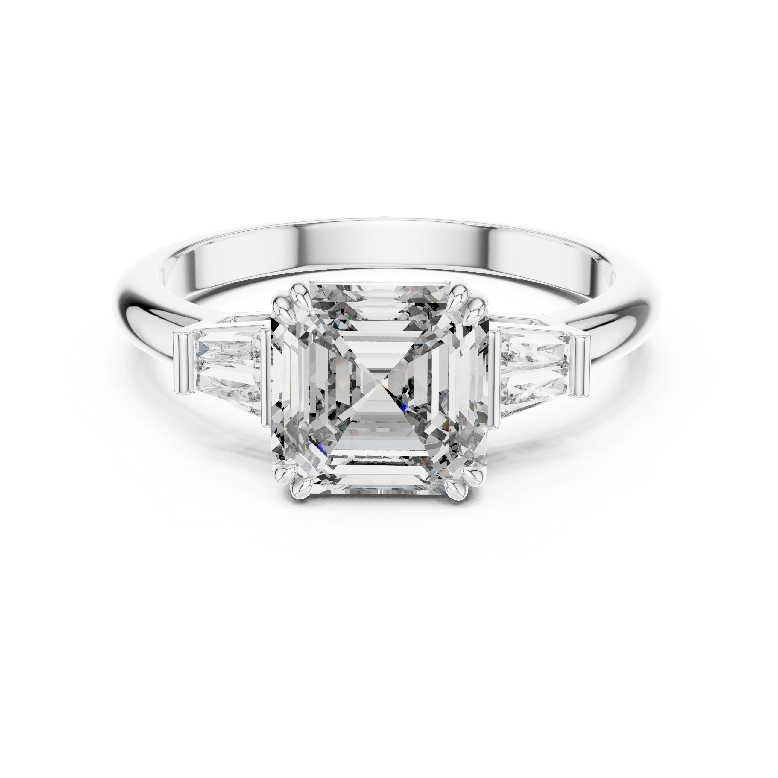 The Kensington 1.50 Ct. T.W. Asscher Cut with Tapered Baguette Diamond Ring in 14K Gold — Certified — Handcrafted