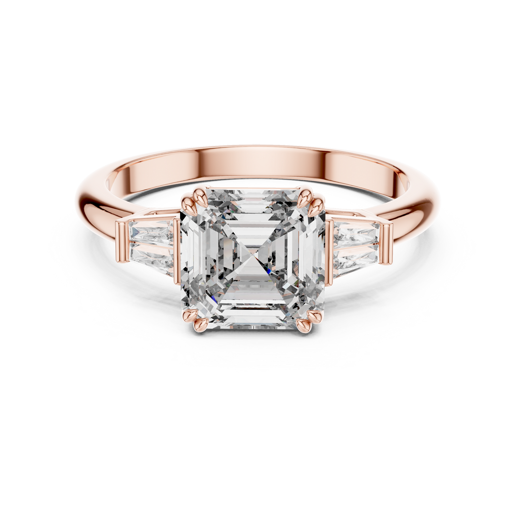 The Kensington 1.50 Ct. T.W. Asscher Cut with Tapered Baguette Diamond Ring in 14K Gold — Certified — Handcrafted