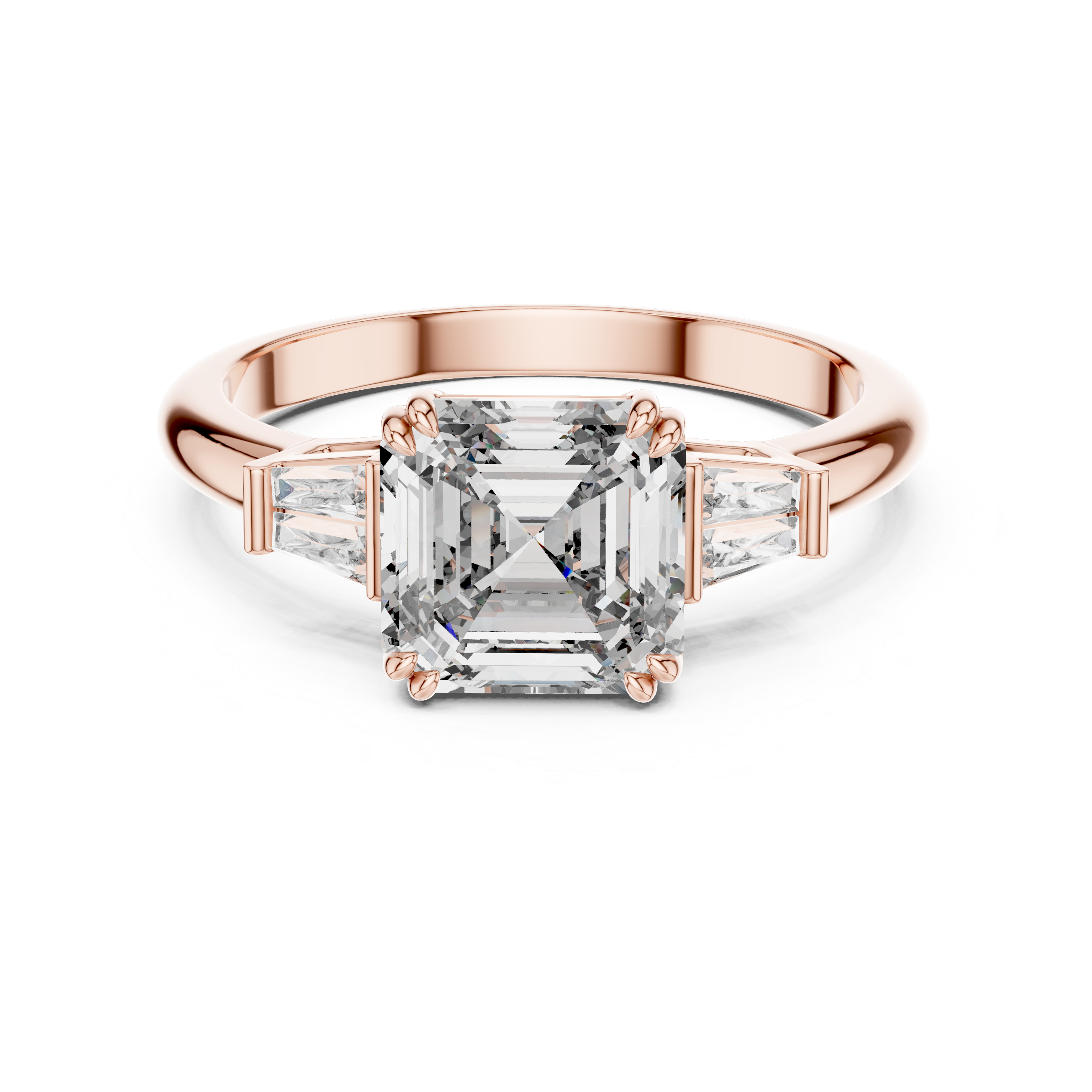 The Kensington 1.50 Ct. T.W. Asscher Cut with Tapered Baguette Diamond Ring in 14K Gold — Certified — Handcrafted