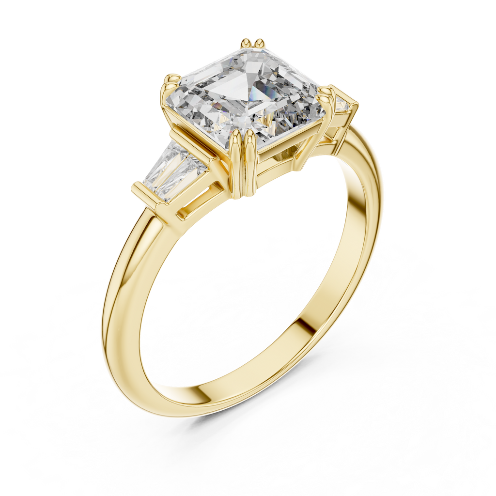 The Kensington 1.50 Ct. T.W. Asscher Cut with Tapered Baguette Diamond Ring in 14K Gold — Certified — Handcrafted