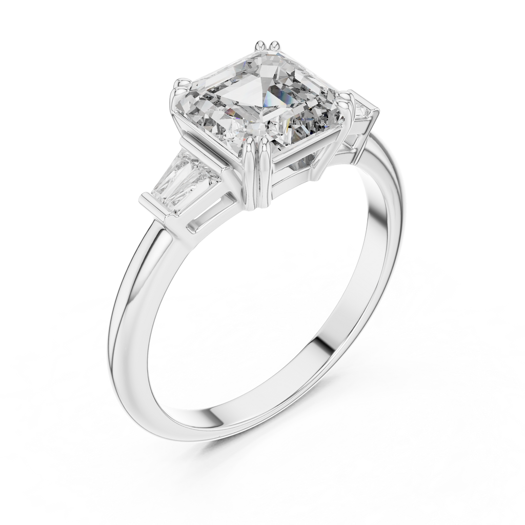 The Kensington 1.50 Ct. T.W. Asscher Cut with Tapered Baguette Diamond Ring in 14K Gold — Certified — Handcrafted