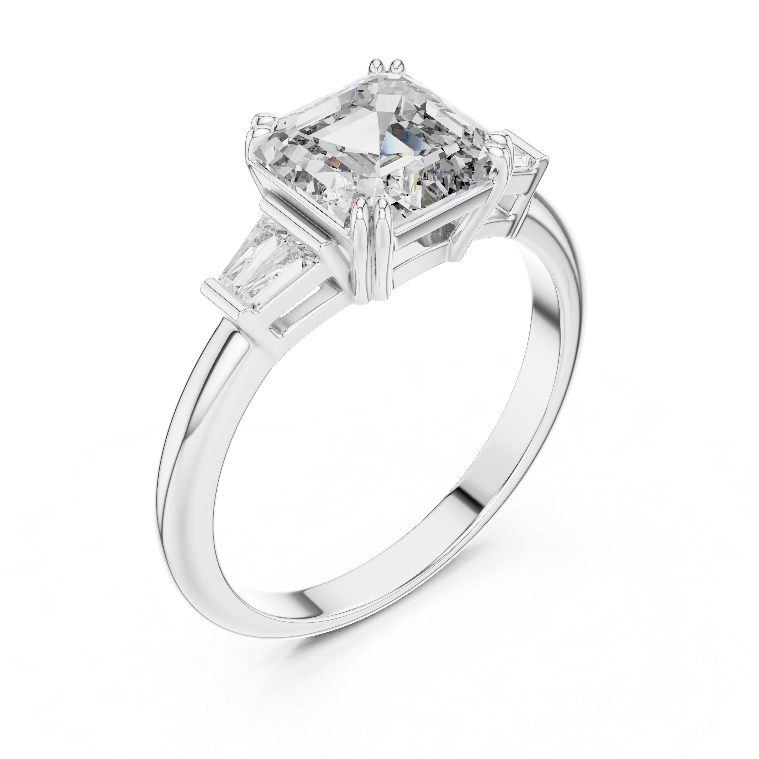 The Kensington 1.50 Ct. T.W. Asscher Cut with Tapered Baguette Diamond Ring in 14K Gold — Certified — Handcrafted
