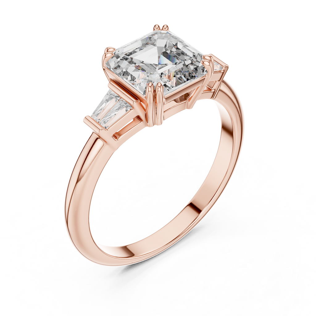 The Kensington 1.50 Ct. T.W. Asscher Cut with Tapered Baguette Diamond Ring in 14K Gold — Certified — Handcrafted