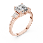 The Kensington 1.50 Ct. T.W. Asscher Cut with Tapered Baguette Diamond Ring in 14K Gold — Certified — Handcrafted