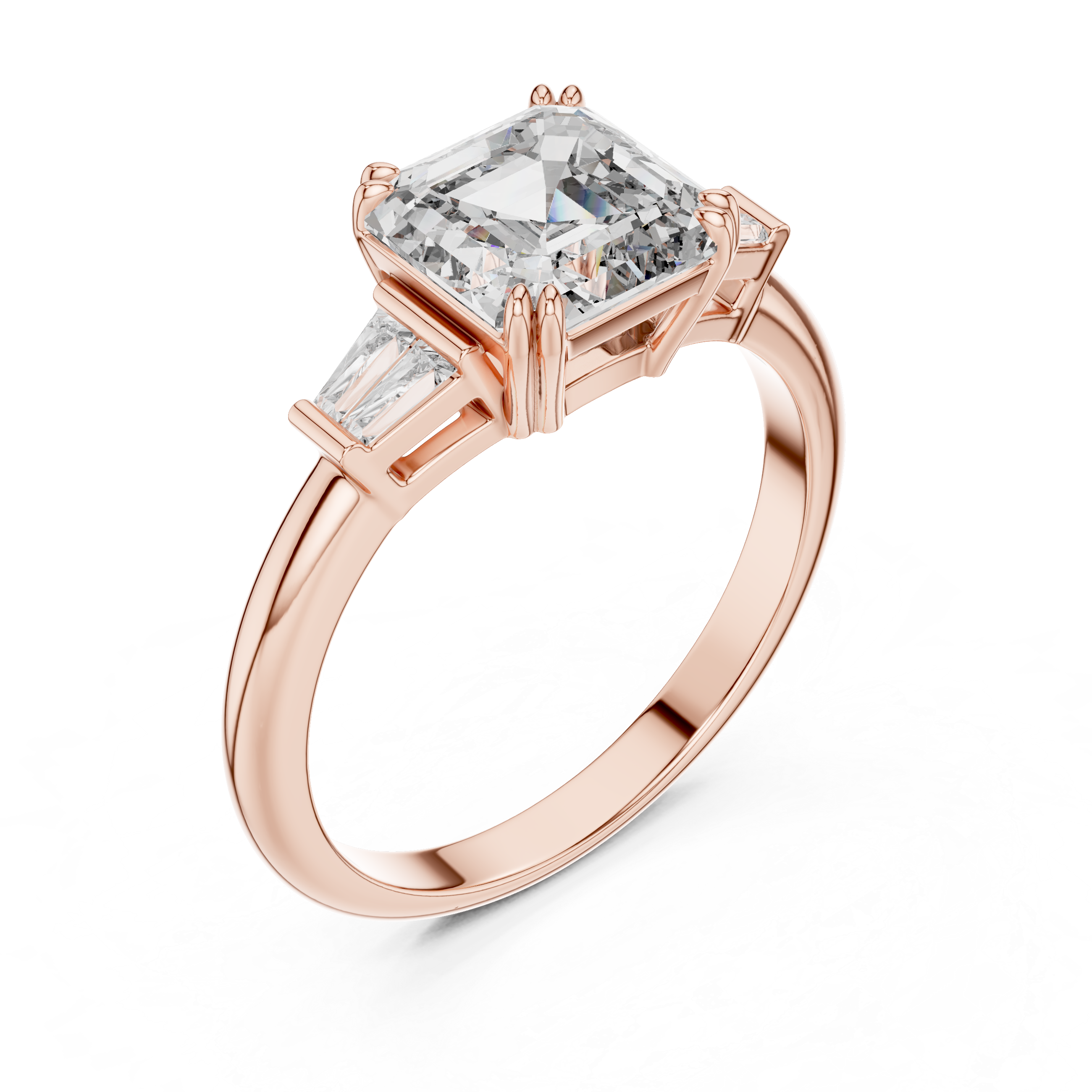 The Kensington 1.50 Ct. T.W. Asscher Cut with Tapered Baguette Diamond Ring in 14K Gold — Certified — Handcrafted