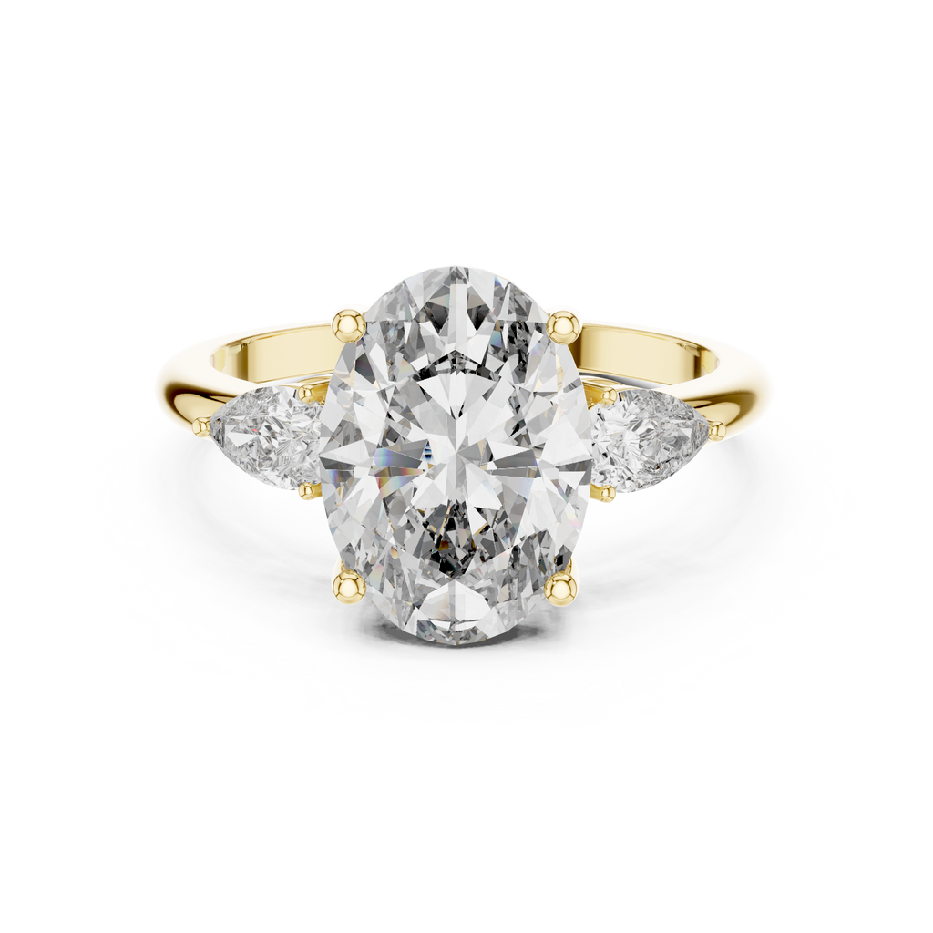 The Seraphina 2.50 Ct. T.W. Oval and Pear Three-Stone Diamond Ring in 14K Gold — Certified — Handcrafted