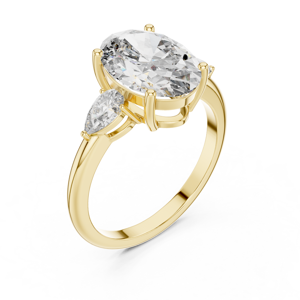 The Seraphina 2.50 Ct. T.W. Oval and Pear Three-Stone Diamond Ring in 14K Gold — Certified — Handcrafted