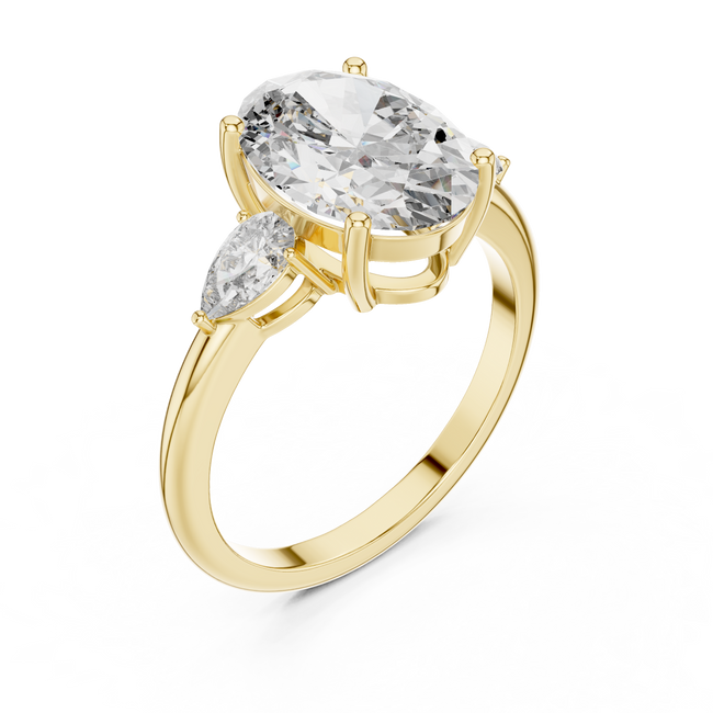 The Seraphina 2.50 Ct. T.W. Oval and Pear Three-Stone Diamond Ring in 14K Gold — Certified — Handcrafted Main Image