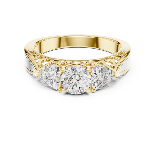 The Valencia 3.00 Ct. T.W. Vintage Two-Tone Round and Trillion Three-Stone Diamond Ring — Certified — Handcrafted Hover Image