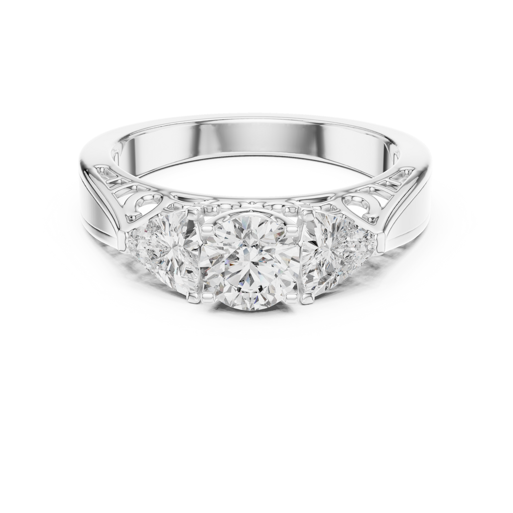 The Valencia 3.00 Ct. T.W. Vintage Two-Tone Round and Trillion Three-Stone Diamond Ring — Certified — Handcrafted