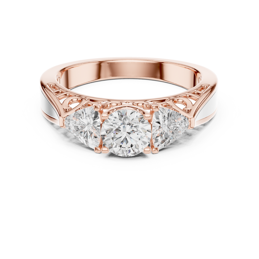 The Valencia 3.00 Ct. T.W. Vintage Two-Tone Round and Trillion Three-Stone Diamond Ring — Certified — Handcrafted