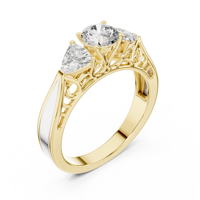 The Valencia 3.00 Ct. T.W. Vintage Two-Tone Round and Trillion Three-Stone Diamond Ring — Certified — Handcrafted Main Image