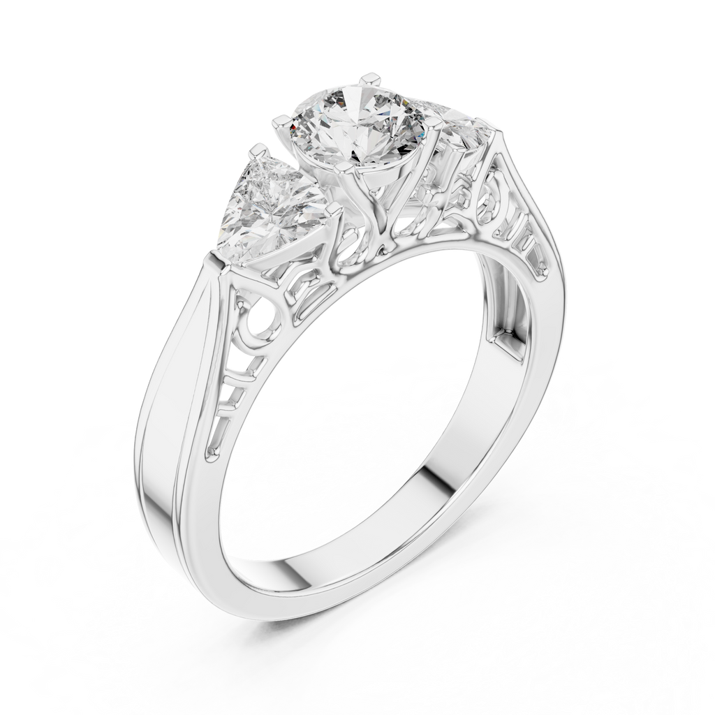 The Valencia 3.00 Ct. T.W. Vintage Two-Tone Round and Trillion Three-Stone Diamond Ring — Certified — Handcrafted