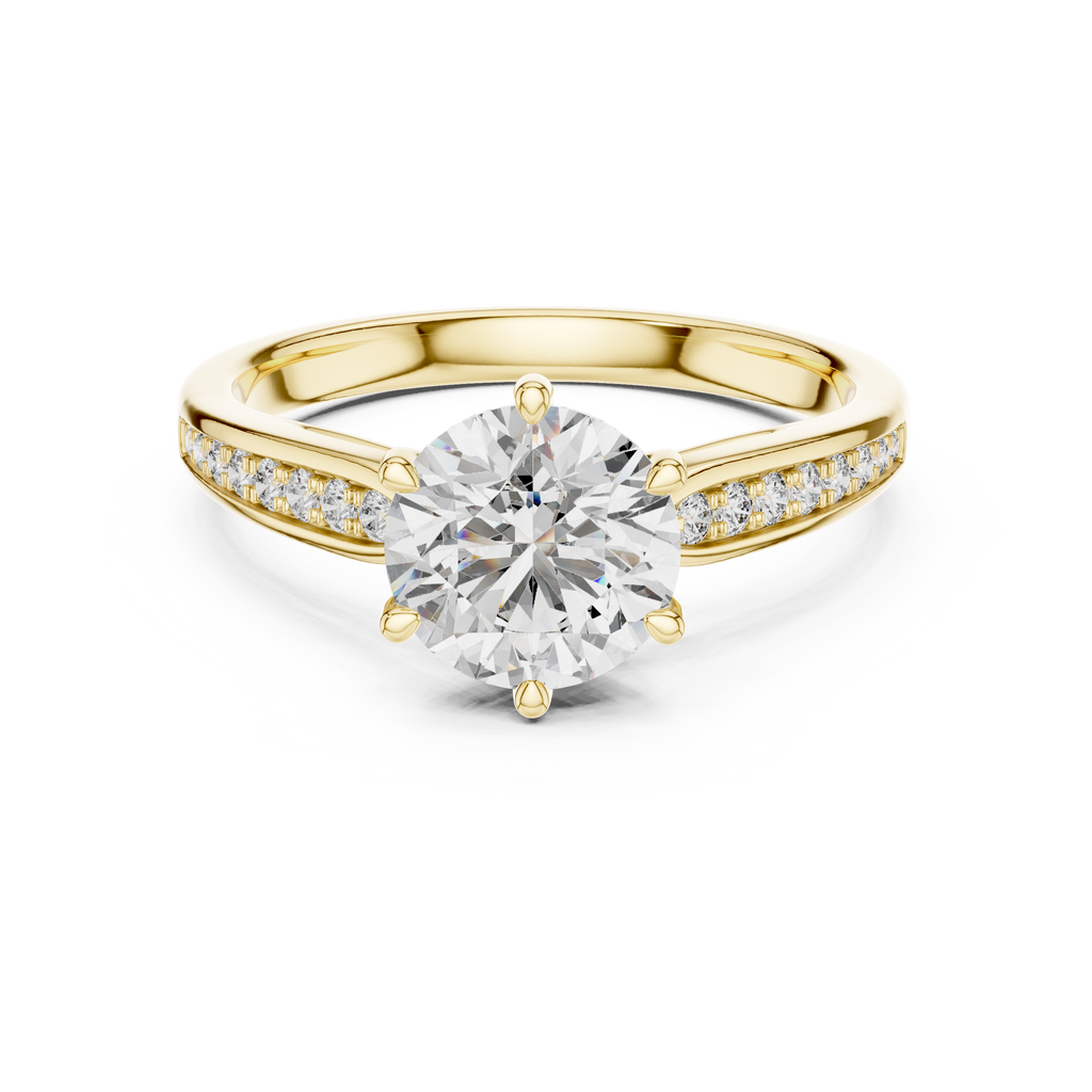 The Verona 1.50 Ct. T.W. Round Brilliant Cut 6-Prong Diamond Ring with Pavé Band in 14K Gold — Certified — Handcrafted