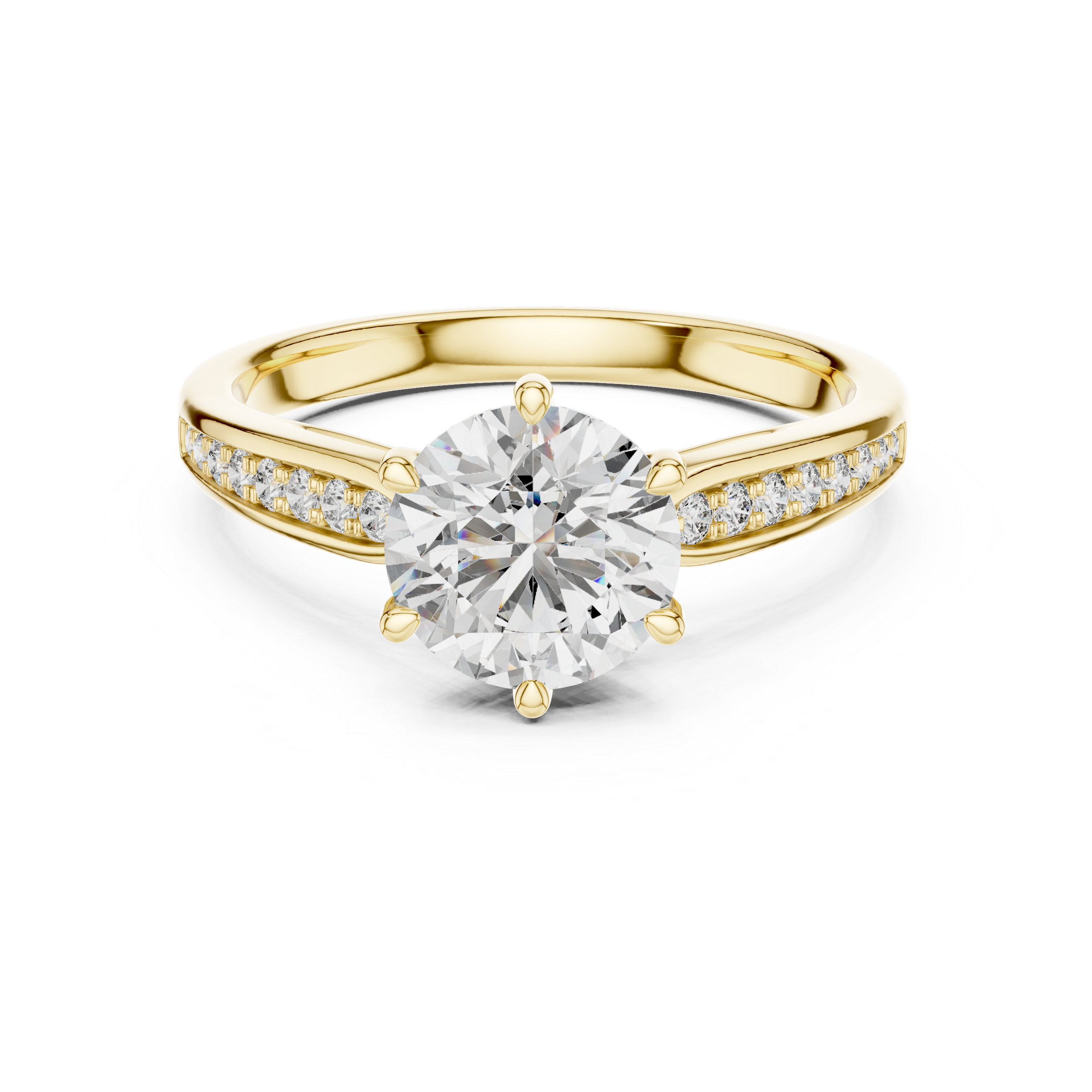 The Verona 1.50 Ct. T.W. Round Brilliant Cut 6-Prong Diamond Ring with Pavé Band in 14K Gold — Certified — Handcrafted