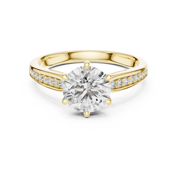 The Verona 1.50 Ct. T.W. Round Brilliant Cut 6-Prong Diamond Ring with Pavé Band in 14K Gold — Certified — Handcrafted