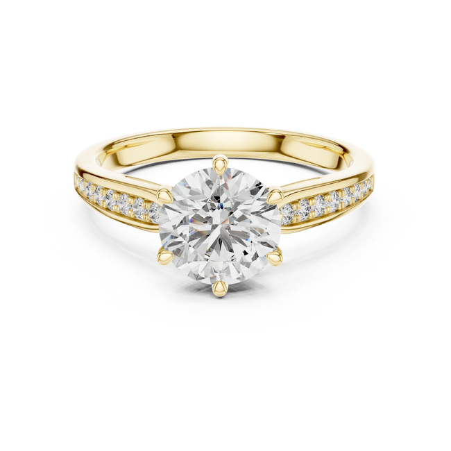 The Verona 1.50 Ct. T.W. Round Brilliant Cut 6-Prong Diamond Ring with Pavé Band in 14K Gold — Certified — Handcrafted Hover Image