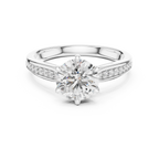 The Verona 1.50 Ct. T.W. Round Brilliant Cut 6-Prong Diamond Ring with Pavé Band in 14K Gold — Certified — Handcrafted