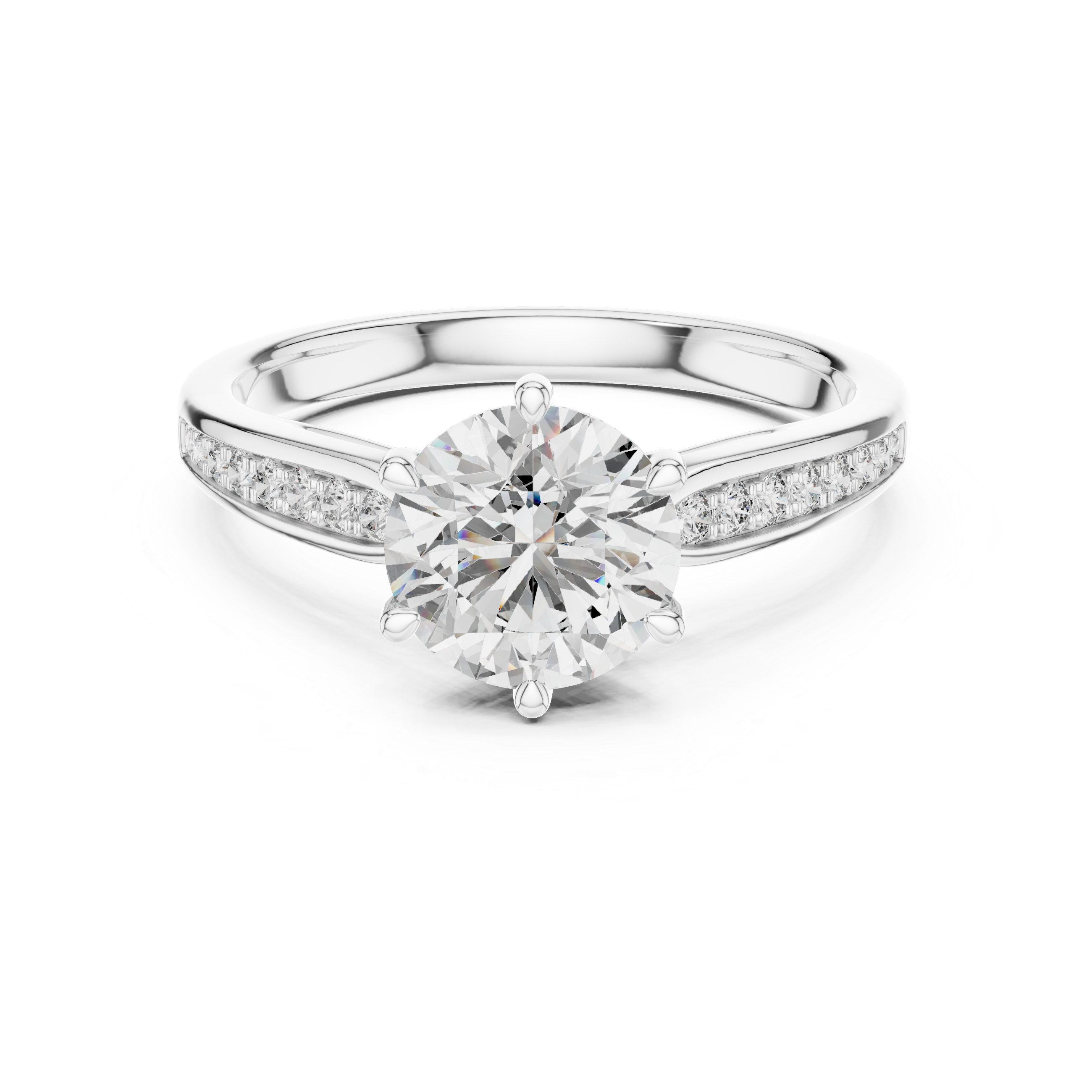 The Verona 1.50 Ct. T.W. Round Brilliant Cut 6-Prong Diamond Ring with Pavé Band in 14K Gold — Certified — Handcrafted