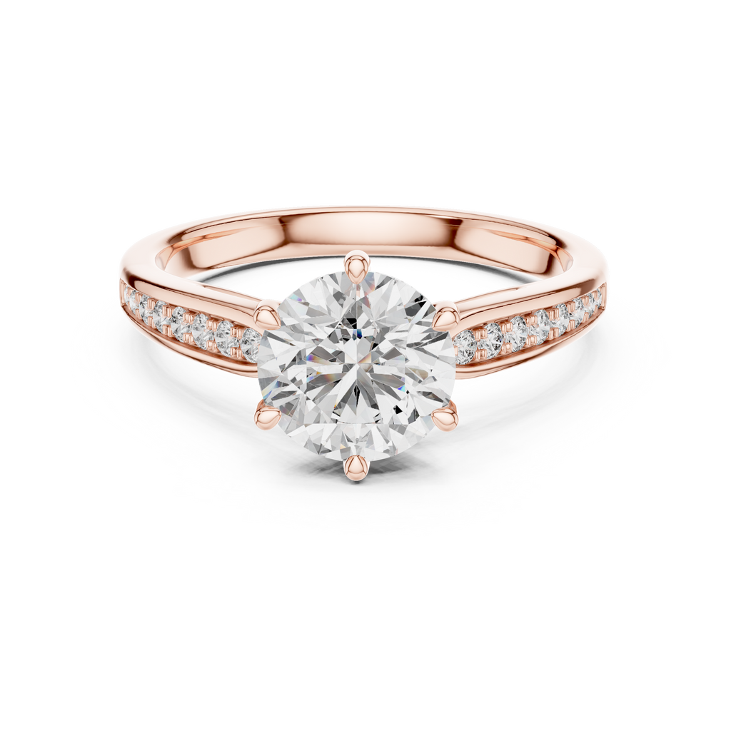 The Verona 1.50 Ct. T.W. Round Brilliant Cut 6-Prong Diamond Ring with Pavé Band in 14K Gold — Certified — Handcrafted