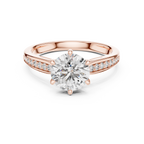 The Verona 1.50 Ct. T.W. Round Brilliant Cut 6-Prong Diamond Ring with Pavé Band in 14K Gold — Certified — Handcrafted