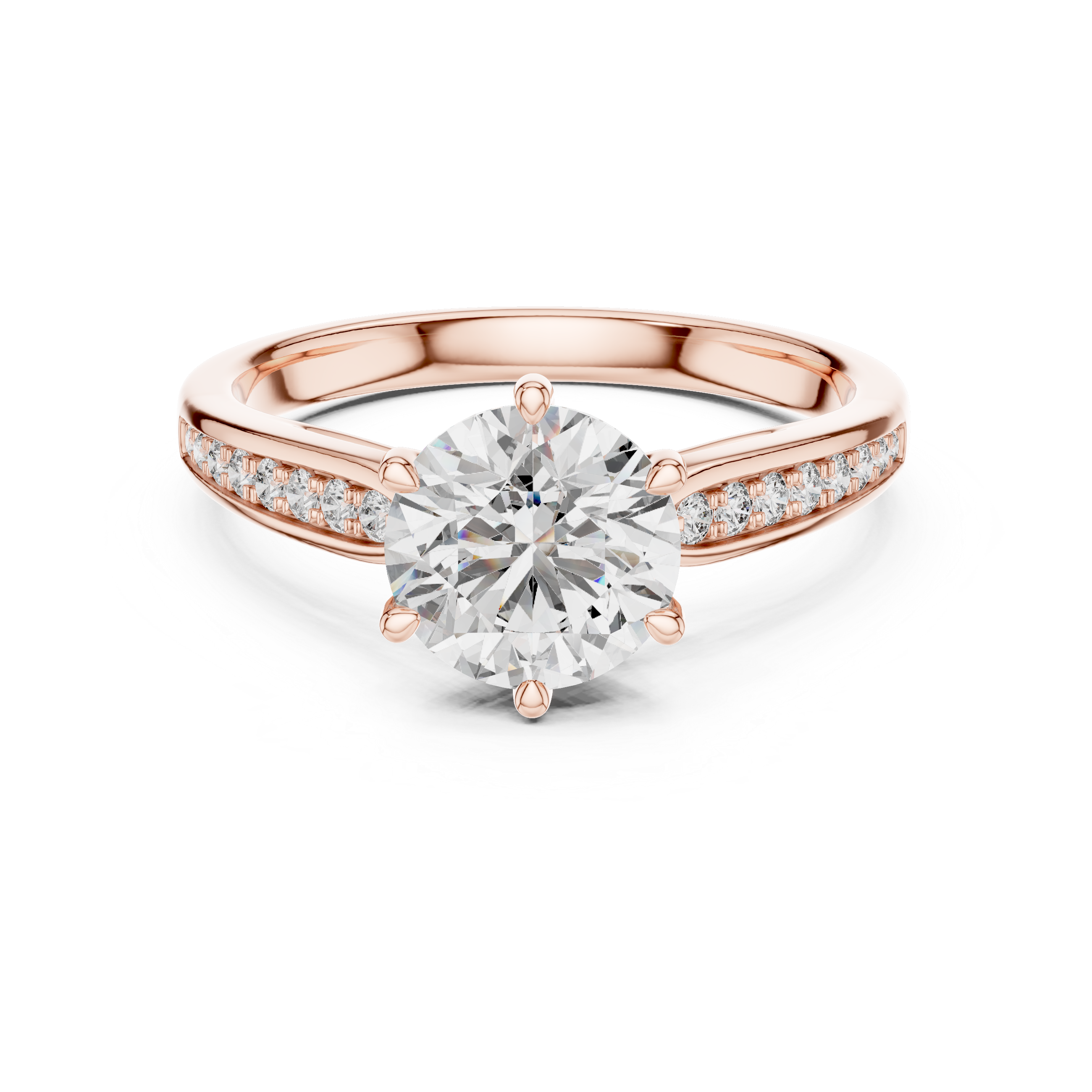 The Verona 1.50 Ct. T.W. Round Brilliant Cut 6-Prong Diamond Ring with Pavé Band in 14K Gold — Certified — Handcrafted