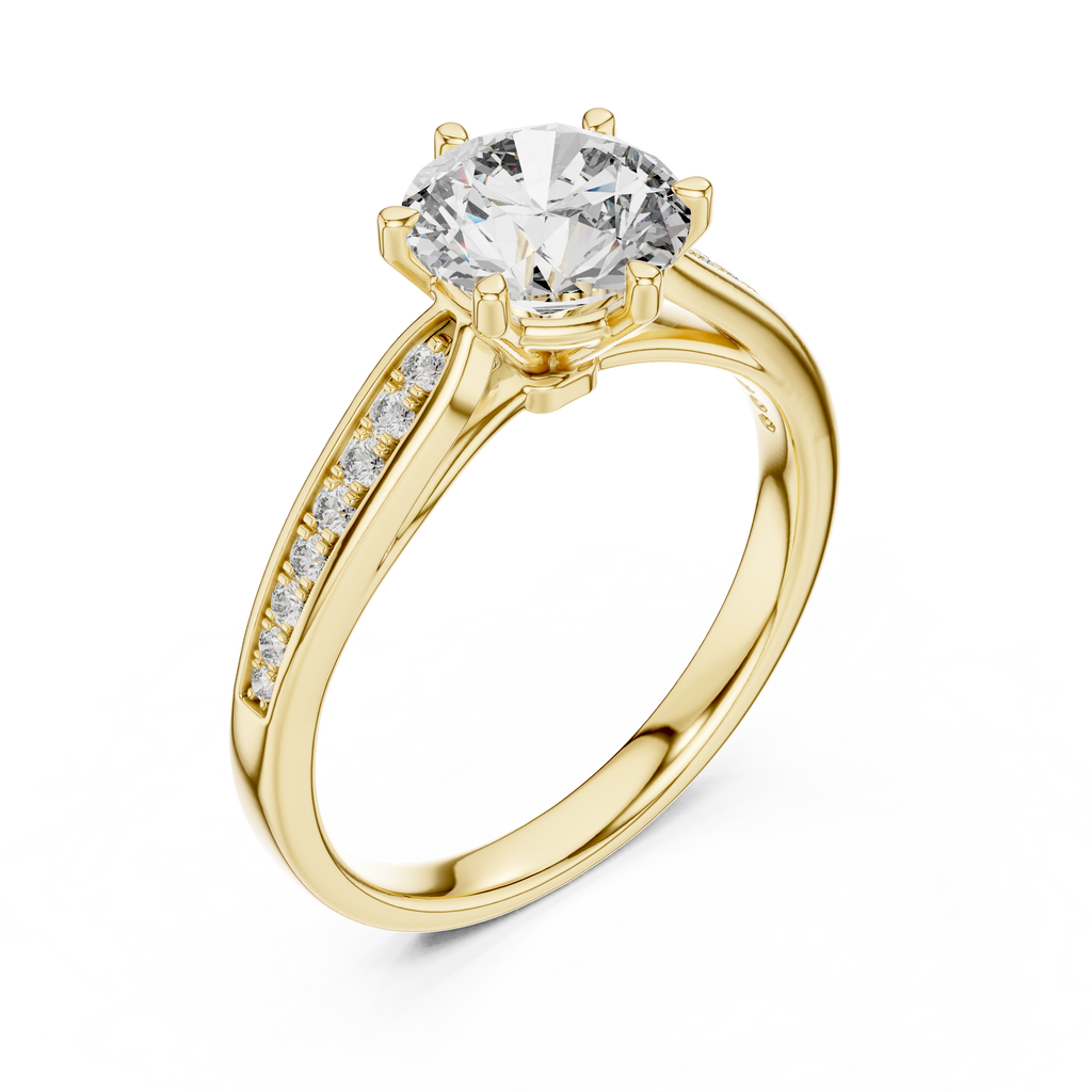 The Verona 1.50 Ct. T.W. Round Brilliant Cut 6-Prong Diamond Ring with Pavé Band in 14K Gold — Certified — Handcrafted