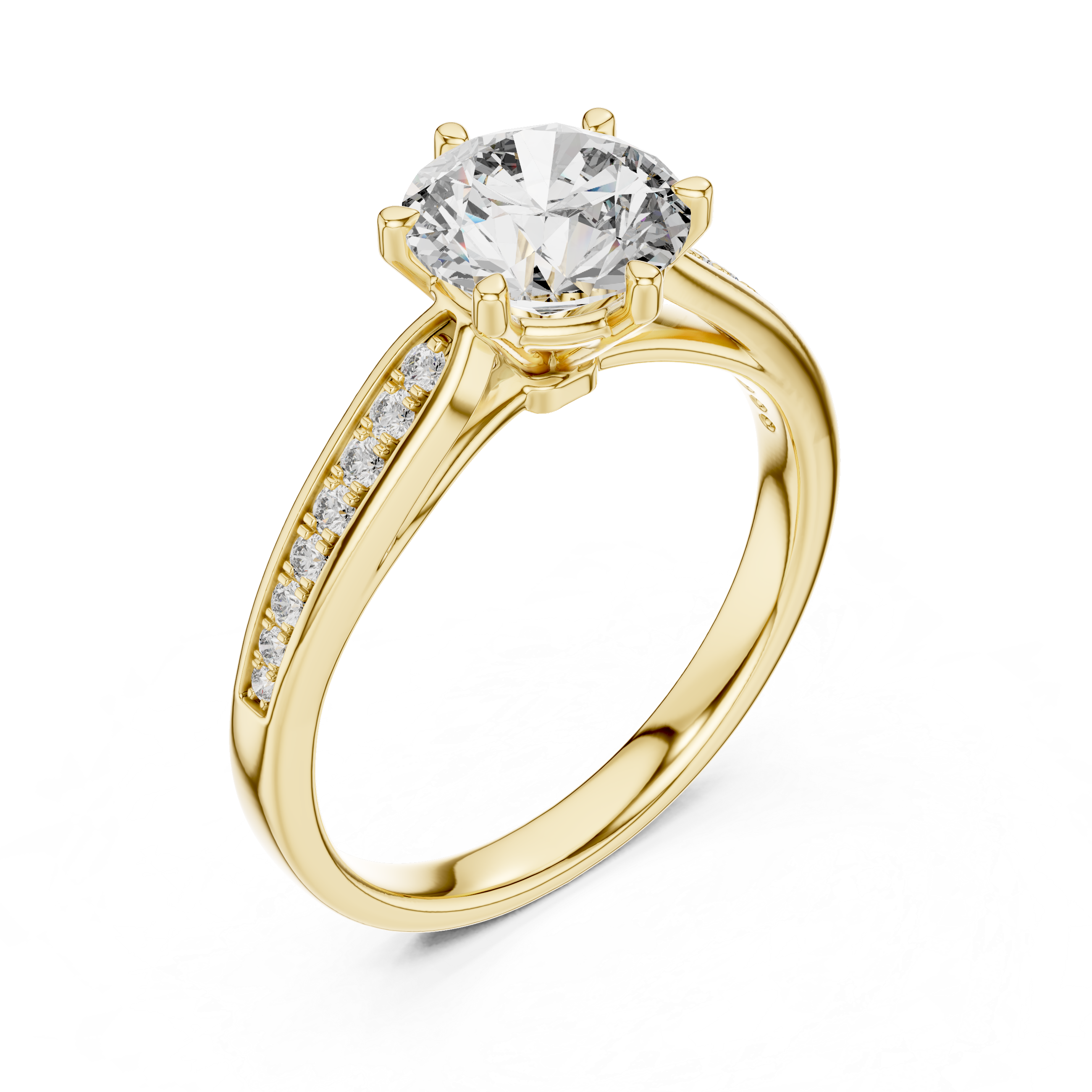 The Verona 1.50 Ct. T.W. Round Brilliant Cut 6-Prong Diamond Ring with Pavé Band in 14K Gold — Certified — Handcrafted