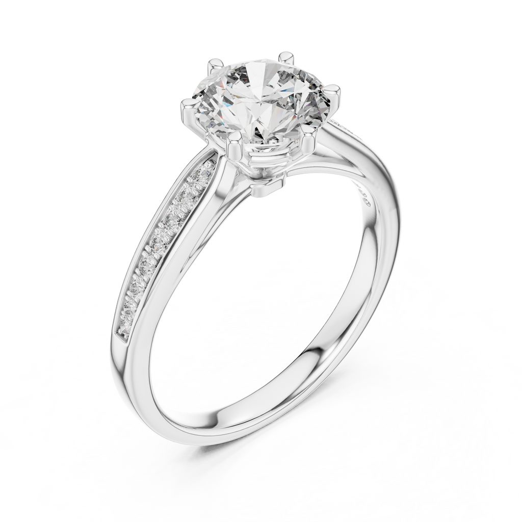 The Verona 1.50 Ct. T.W. Round Brilliant Cut 6-Prong Diamond Ring with Pavé Band in 14K Gold — Certified — Handcrafted